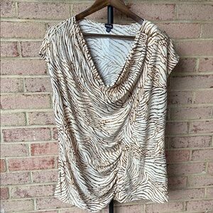 Rafaella Cream and Brown Zebra Print Cowl Neck Blouse